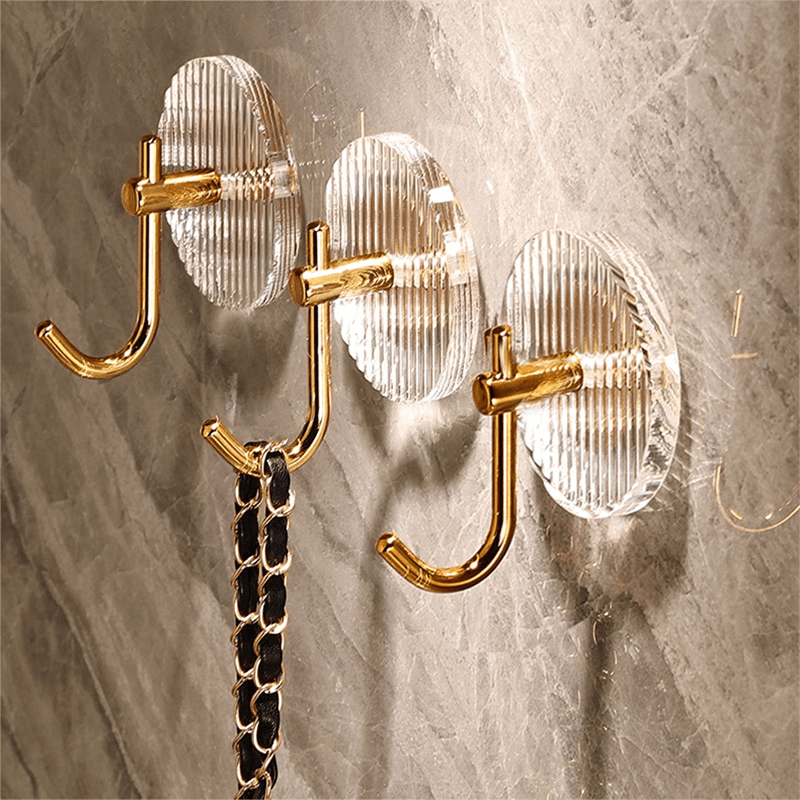1pc Light Luxury Acrylic Wall Hook, Transparent Base With Golden Hook