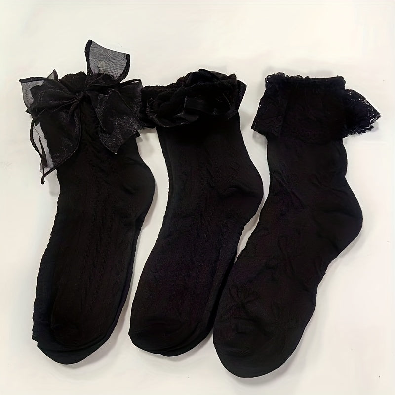 HAERIN 3 Pairs Ruffle Textured Socks
