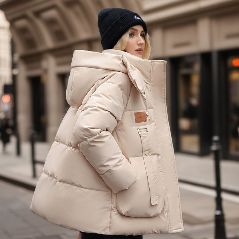 LIZ Kpop Style Oversize Hooded High Collar Cotton-Padded Down Jacket