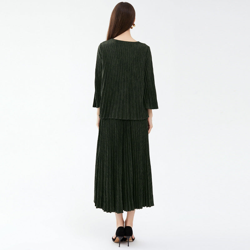JISOO Woolen Warm Irregular Half Skirt Solid Color Knitted Top Two Piece Set