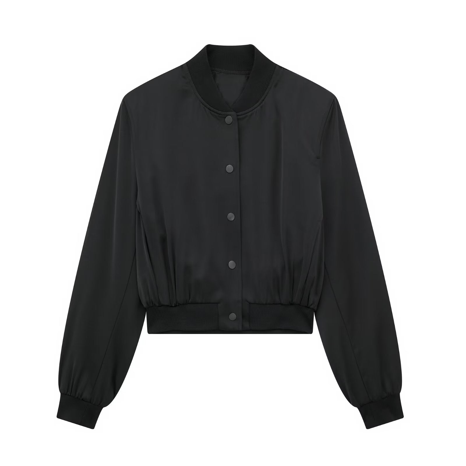 LISA Silk Satined Texture Cropped Bomber Jacket