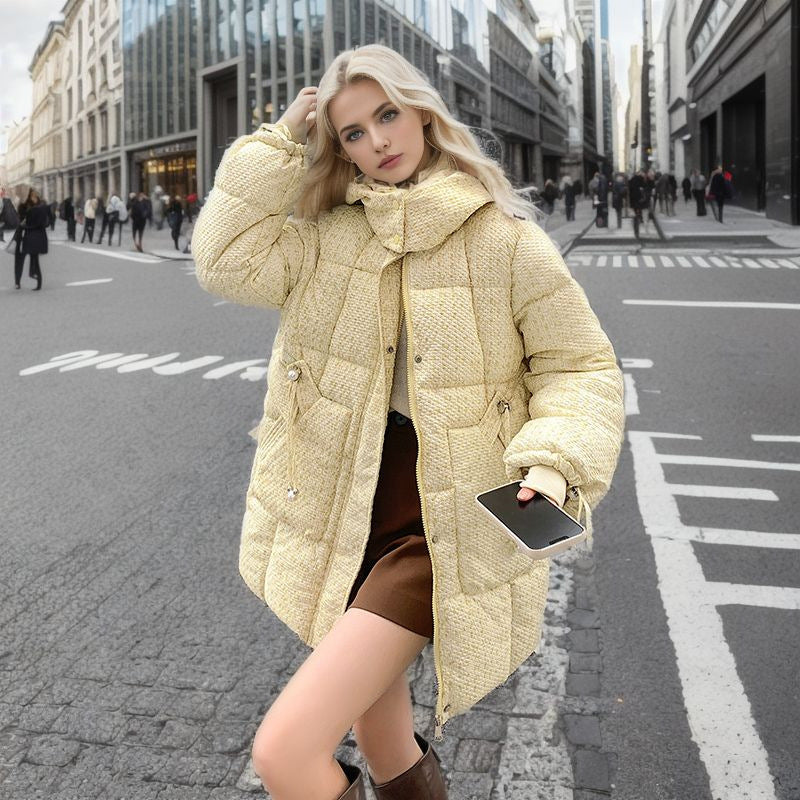 LIZ Kpop Style Mid-Length Loose  Fitted Thick Down coat Hooded Puffer Coat