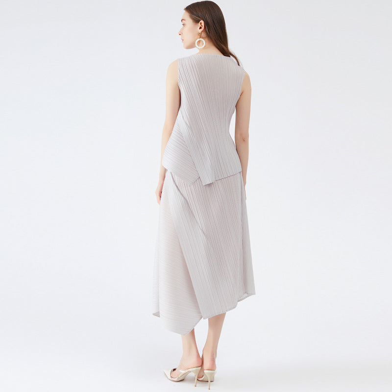 JISOO Patchwork Irregular Minimal Oversized Top and Skirt Two Piece Set