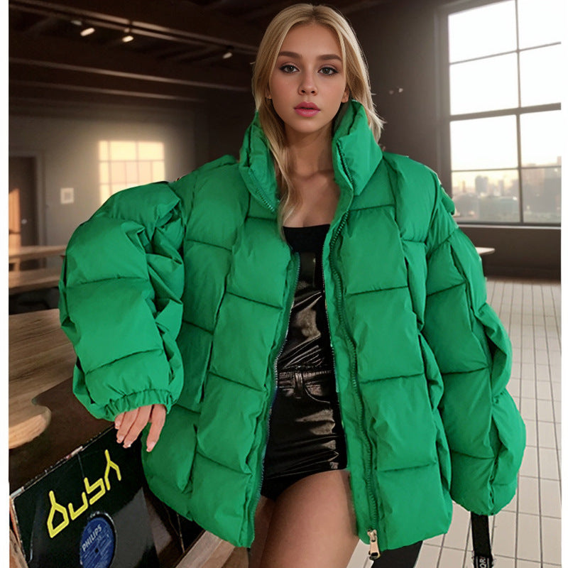 LIZ Kpop Style Woven Mid Length Cotton Down Puffer Jacket