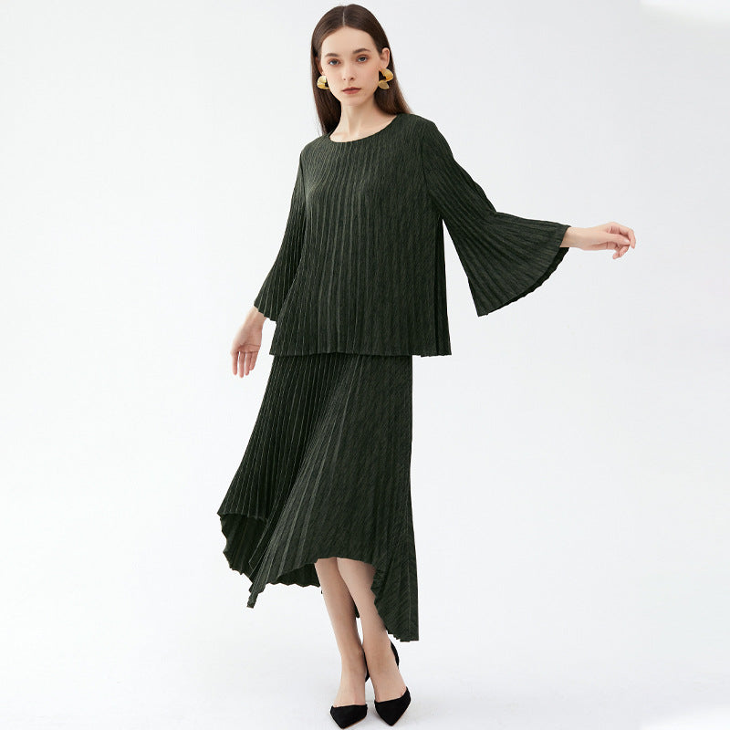 JISOO Woolen Warm Irregular Half Skirt Solid Color Knitted Top Two Piece Set