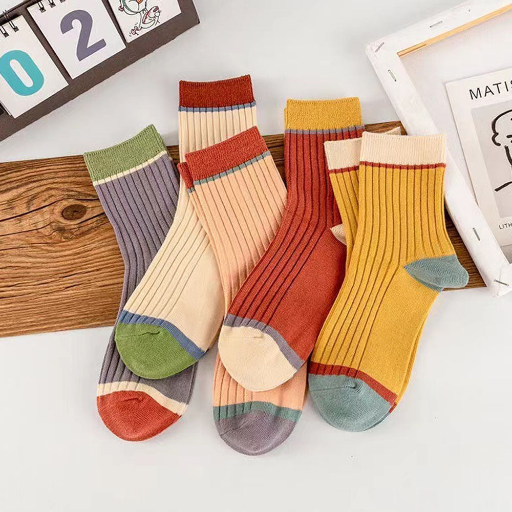 HAERIN 5 Pairs Classic Colorblock Socks